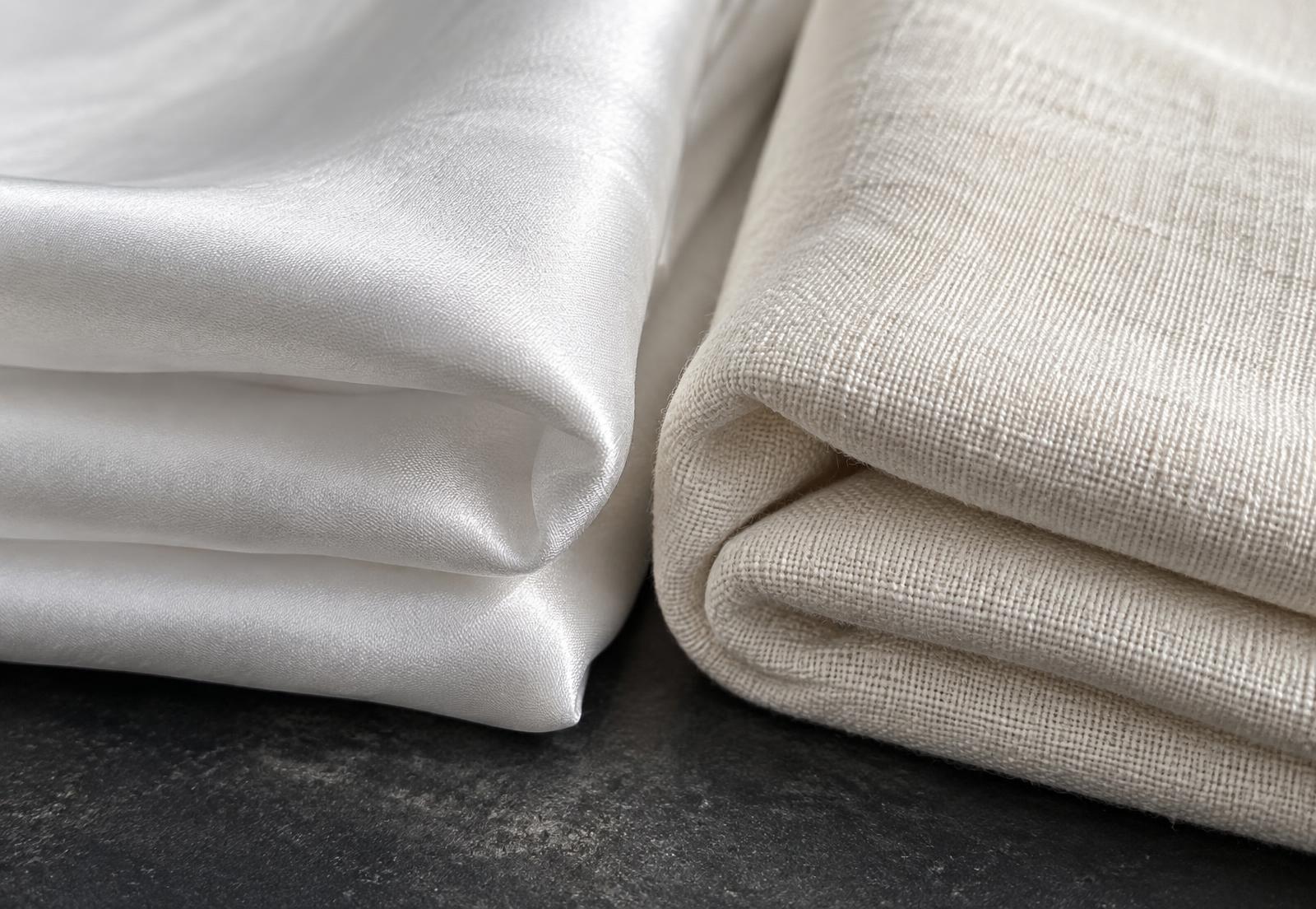 Close view of finely woven bamboo viscose sheeting with a soft sheen